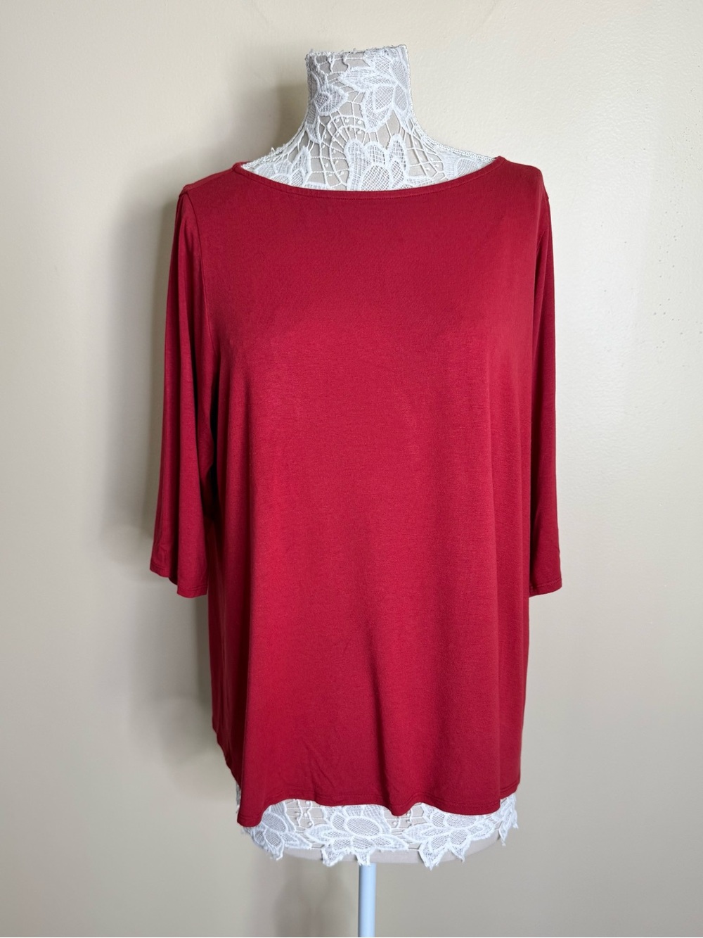 Eileen Fisher Woman Red Viscouse Jersey Long Sleeve Knit Top Plus Size 2X